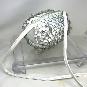 East West Designs California White Leather Fringe Barrel Crossbody Shoulder Bag